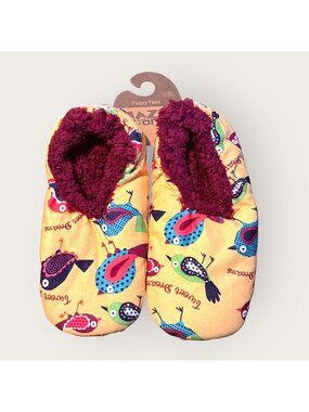 New Lazy One Fuzzy Feet Tweet Dreams Bird Print Slippers L/XL Non-Slip